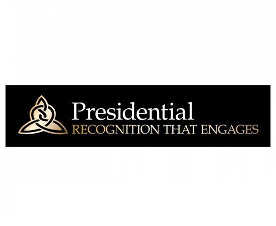 A black and gold logo for presidential recognition that engage.