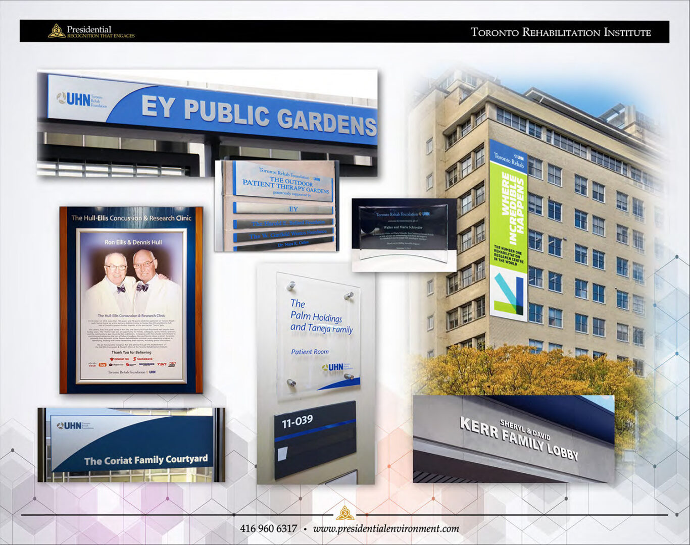 A collage of photos with the ey public gardens building.